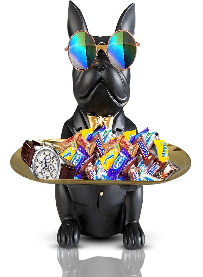 Huhote Bulldog Tray Statue, Sitting Bulldog Candy Dish Key Holder Bowl, Bulldog Accessories, Resin Statues for Office Desk Home Decor Figurines Entryway Table Decor (Black) - Image 1